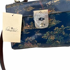 Patricia Nash Navy Floral Leather Shoulder Bag with Gold Lock
